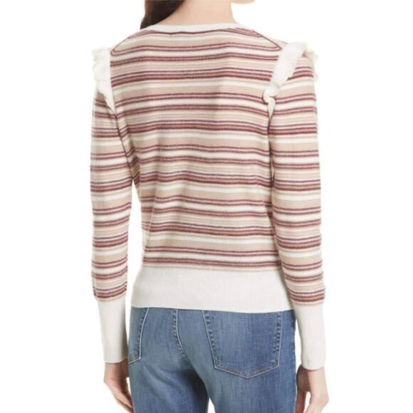 Joie V-Neck Sweater - Cream and Brown Stripes - Picture 6 of 9